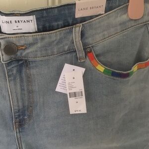 Lane Bryant Flex Magic Boyfriend Capri Jeans Rainbow Pocket Light Wash 16, New